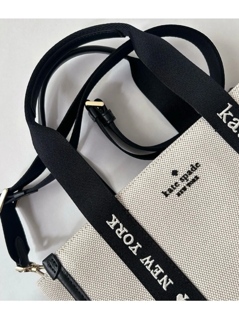 kate spade New York Natural Canvas Tote with Black Straps